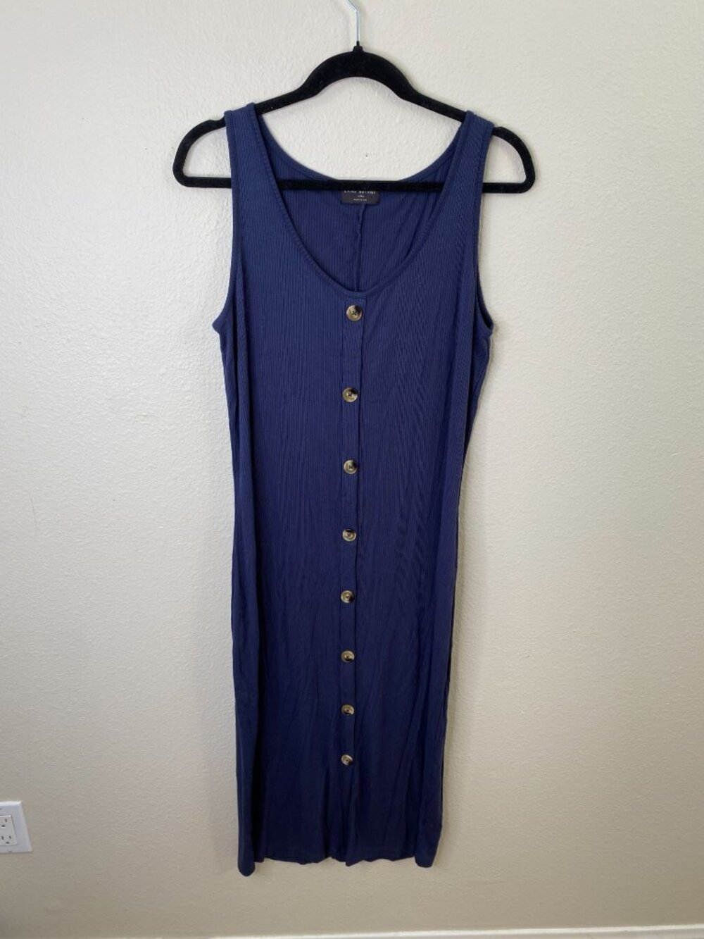 Lane Bryant Women’s Navy Blue Midi Ribbed Tank Button-Up Dress 14/16 Rayon